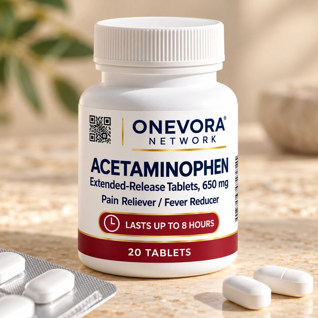 Onevora Network Acetaminophen 650 mg Extended-Release – 20 tablets bottle